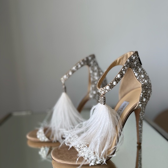 New Jimmy Choo Viola 110 Crystal Sandals Ostrich Feather Tassel Wedding $1,895 - Picture 15 of 15